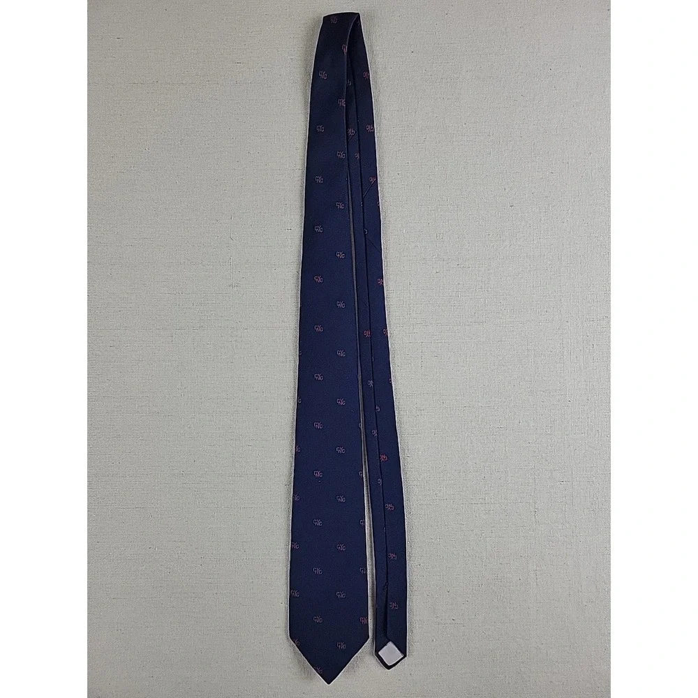 Vintage CYNC Silk Necktie Chelsea Collection Navy Red Logo 1990s USA